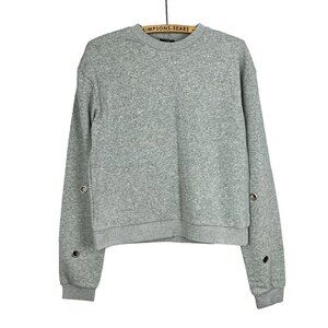 Lucca Womens Heather Grey Grommet Sleeve Crewneck Sweater Small